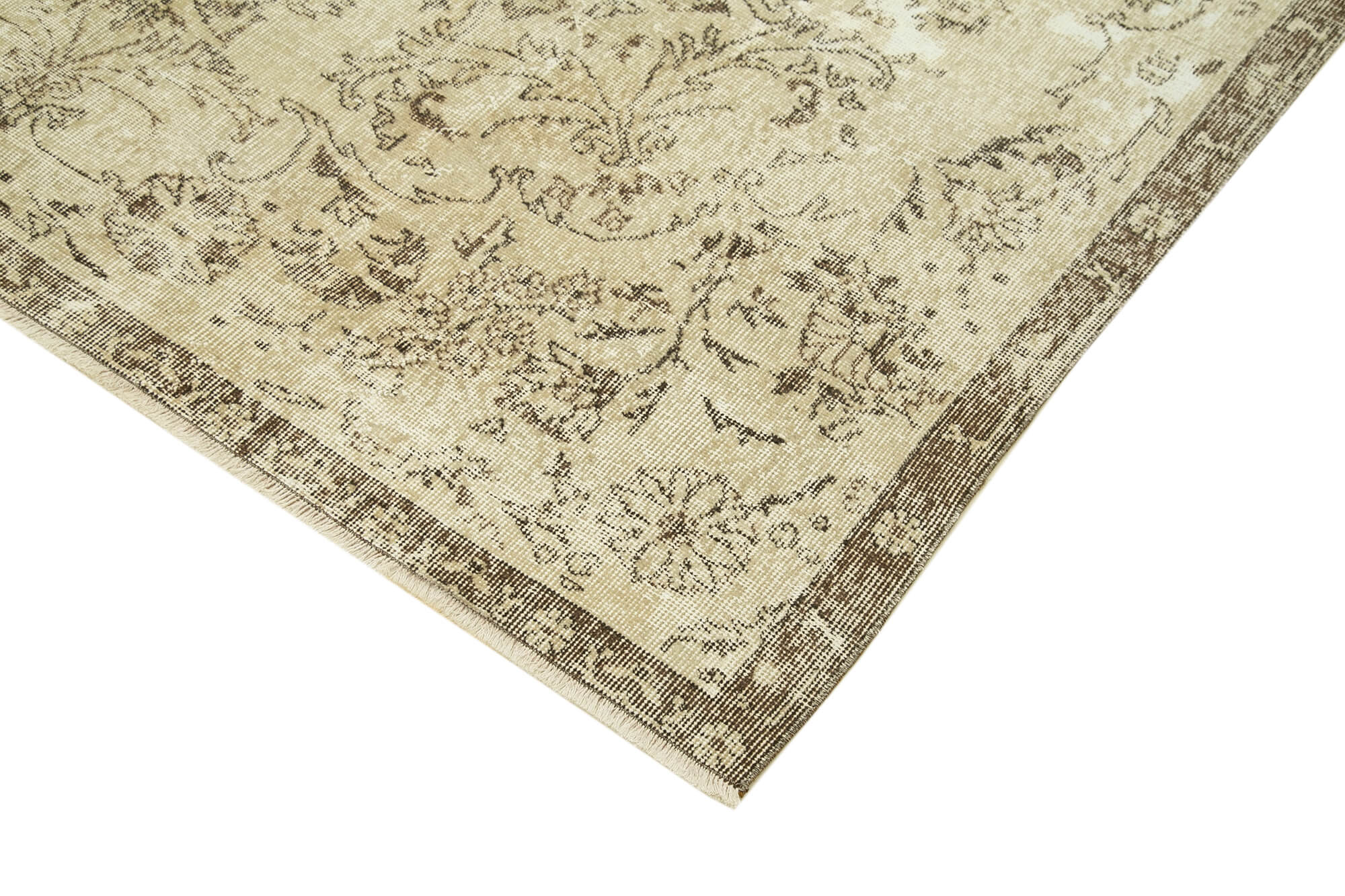 Handmade Wool Area Rug – Vintage Cotton Rug, Turkish Wool, Beige 6'4"x10'0"