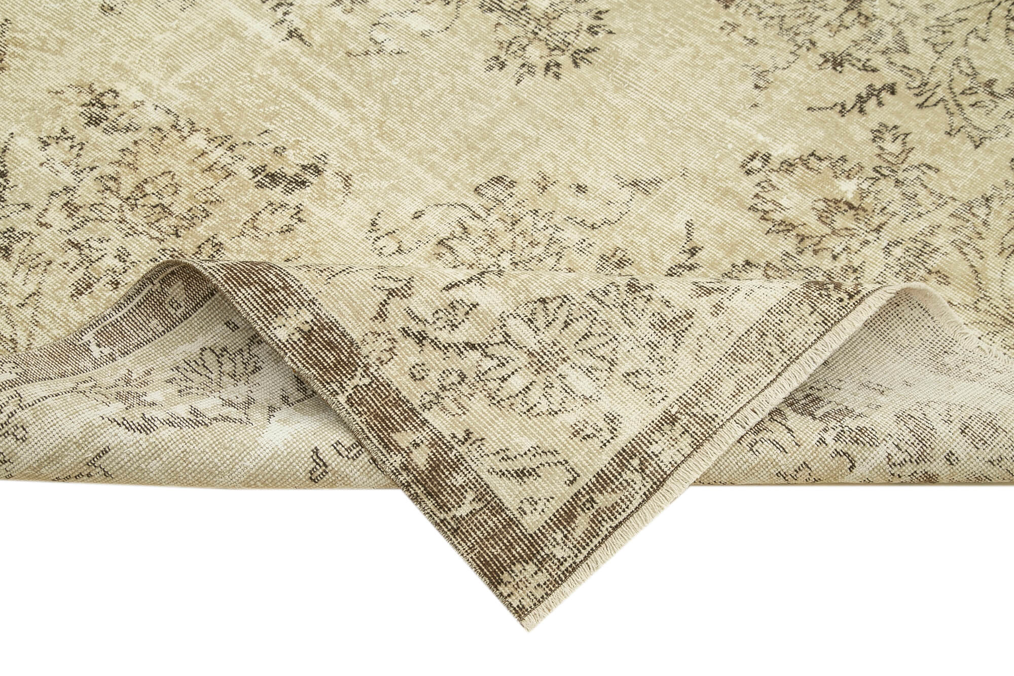 Handmade Wool Area Rug – Vintage Cotton Rug, Turkish Wool, Beige 6'4"x10'0"