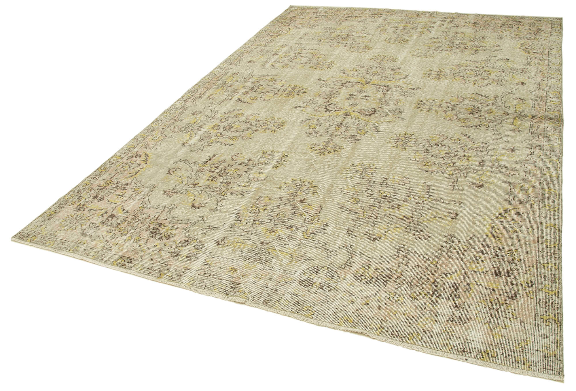Handmade Wool Area Rug – Vintage Cotton Rug, Neutral Beige Carpet, Soft Wool Texture 6'9''x10'3''