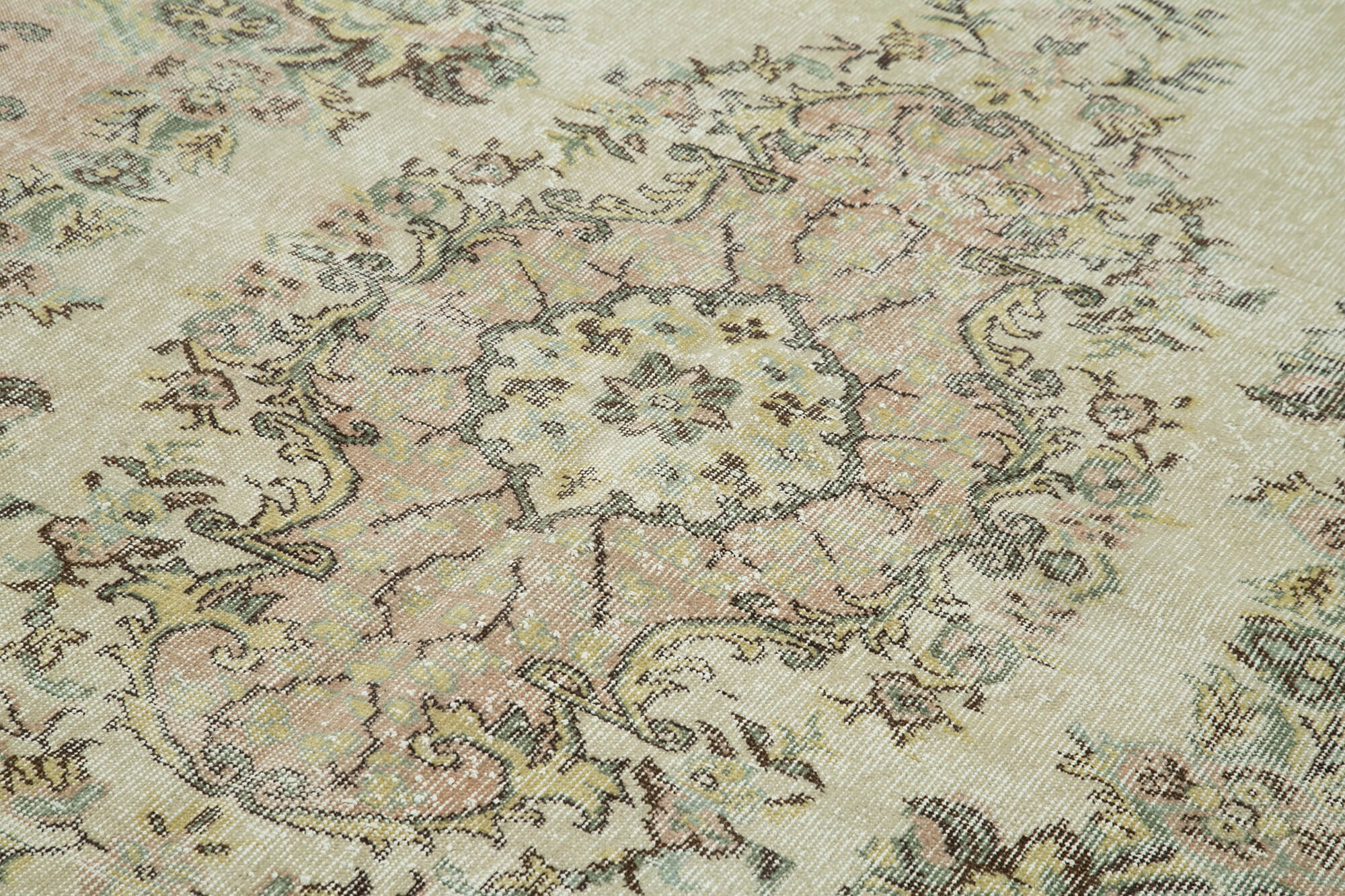 Handmade Vintage Area Rug – Beige Wool Carpet 5'10'' x 8'11'' | Soft Cotton Wool Floor Covering