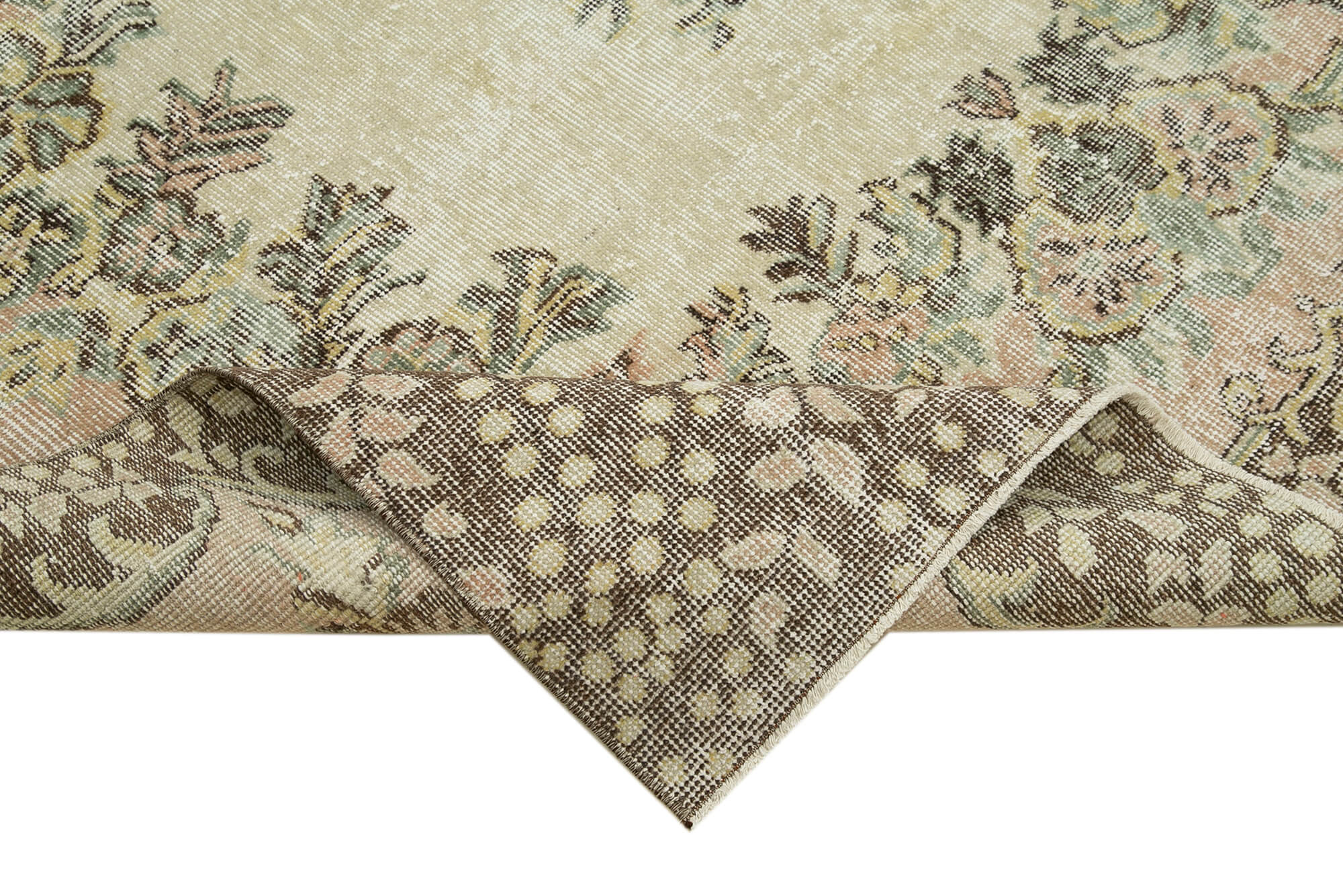 Handmade Vintage Area Rug – Beige Wool Carpet 5'10'' x 8'11'' | Soft Cotton Wool Floor Covering