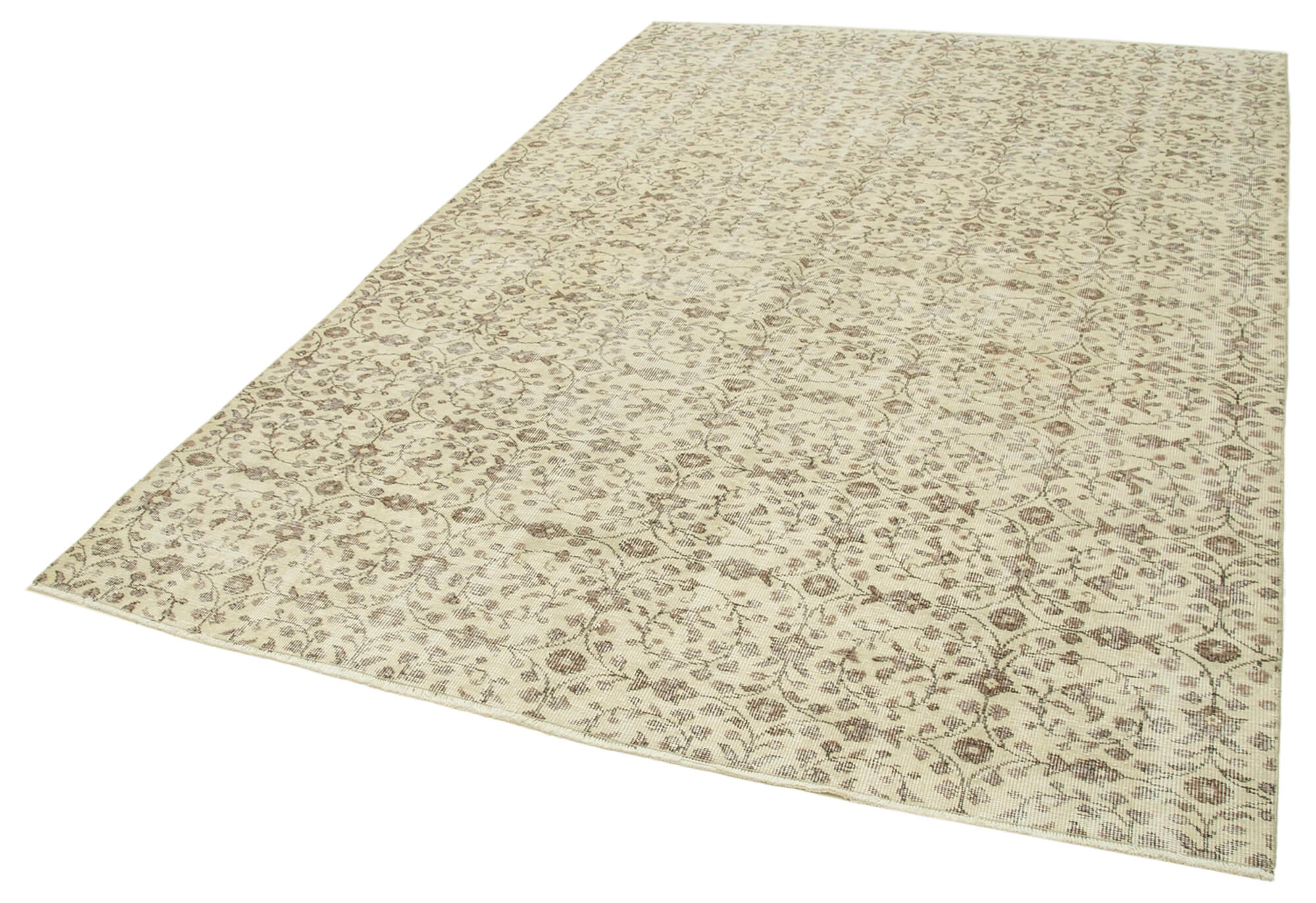 Handmade Wool Area Rug – Vintage Cotton Rug 6'6''x9'10'' Beige Neutral Color