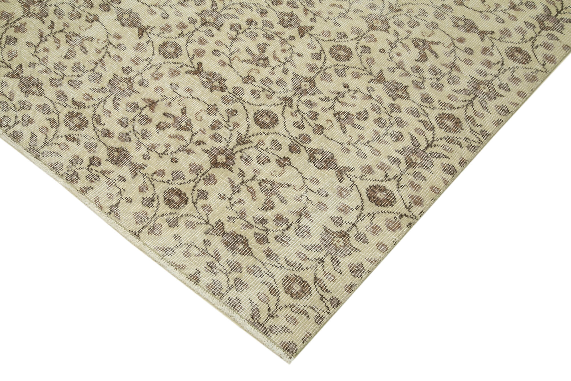 Handmade Wool Area Rug – Vintage Cotton Rug 6'6''x9'10'' Beige Neutral Color
