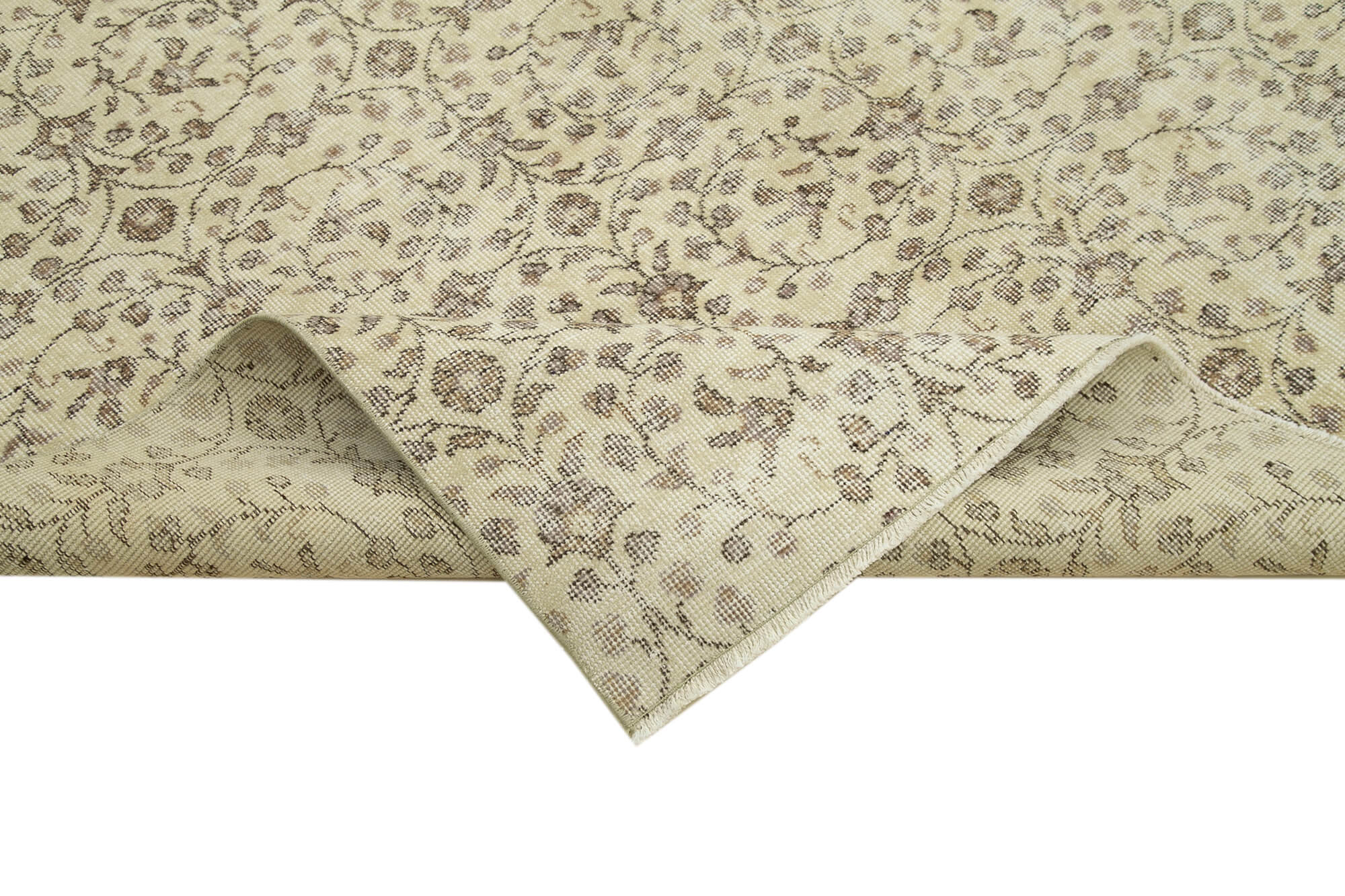 Handmade Wool Area Rug – Vintage Cotton Rug 6'6''x9'10'' Beige Neutral Color