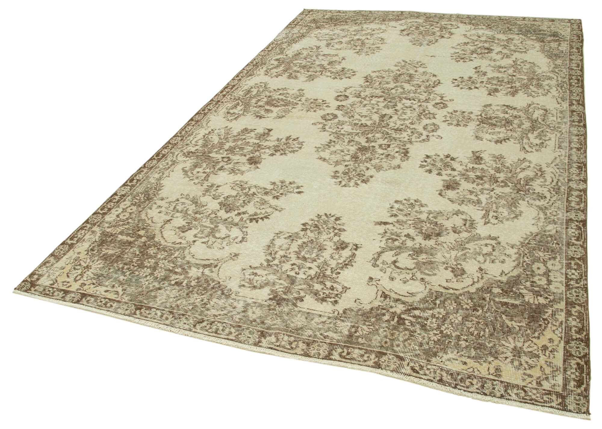Handmade Wool Area Rug – Vintage Cotton Rug 6'2''x10'1'' Beige Classic Carpet