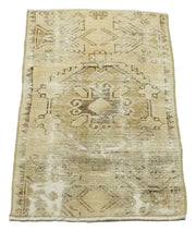 Vintage Wool Area Rug – Handmade Cotton Rug, Overdyed Beige Carpet 1'6''x2'8''