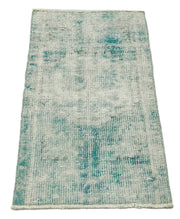 Vintage Area Rug - Hand Woven Turquoise Cotton Wool Carpet 1'9''x3'7'' Overdyed Wool