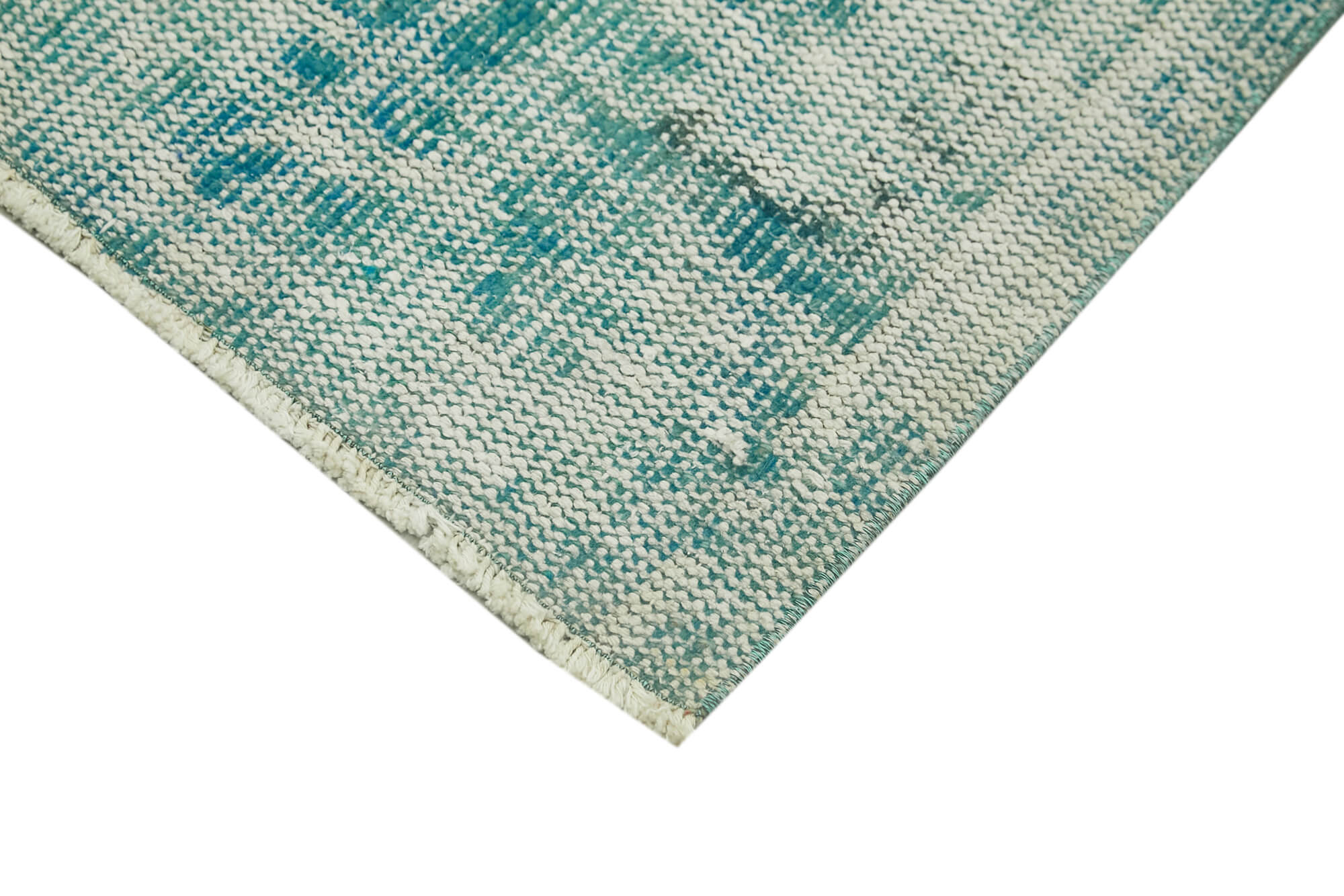 Vintage Area Rug - Hand Woven Turquoise Cotton Wool Carpet 1'9''x3'7'' Overdyed Wool