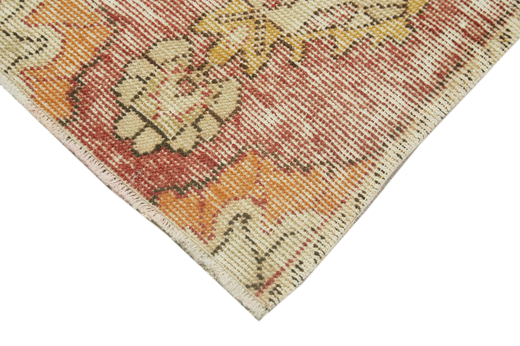 Vintage Area Rug - Hand Woven Overdyed Red Rug | Cotton Wool Carpet, Turkish Hand Knotted