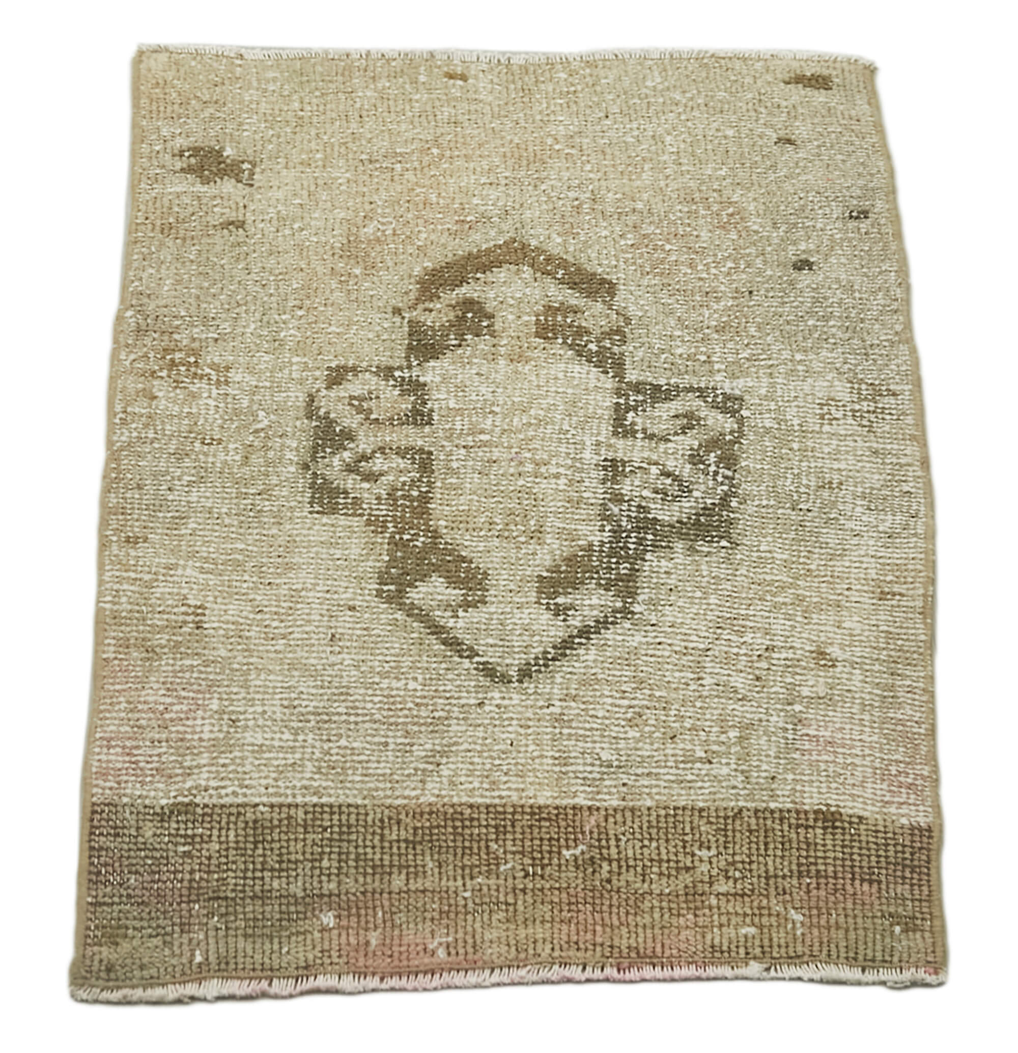 Vintage Handmade Area Rug – Overdyed Beige Turkish Cotton Wool Carpet 2x3 ft