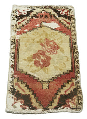 Vintage Handmade Area Rug – Overdyed Beige Turkish Cotton Wool Carpet 1x2 Feet