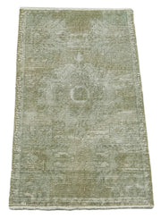 Handmade Vintage Area Rug - Overdyed Green Wool Cotton Carpet 1.5x2.9 Feet