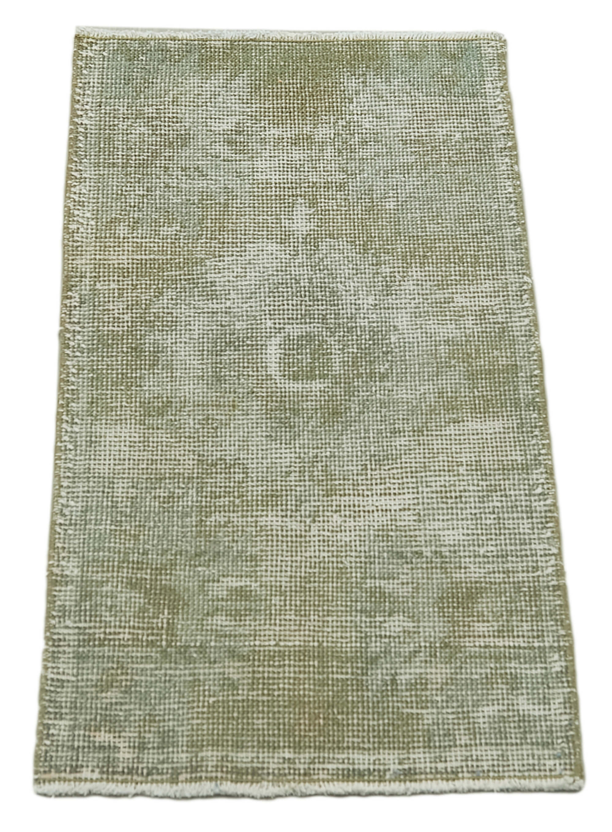 Handmade Vintage Area Rug - Overdyed Green Wool Cotton Carpet 1.5x2.9 Feet