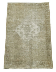 Handmade Area Rug – Overdyed Vintage Cotton Wool Carpet 1'6'' x 2'10'' Beige