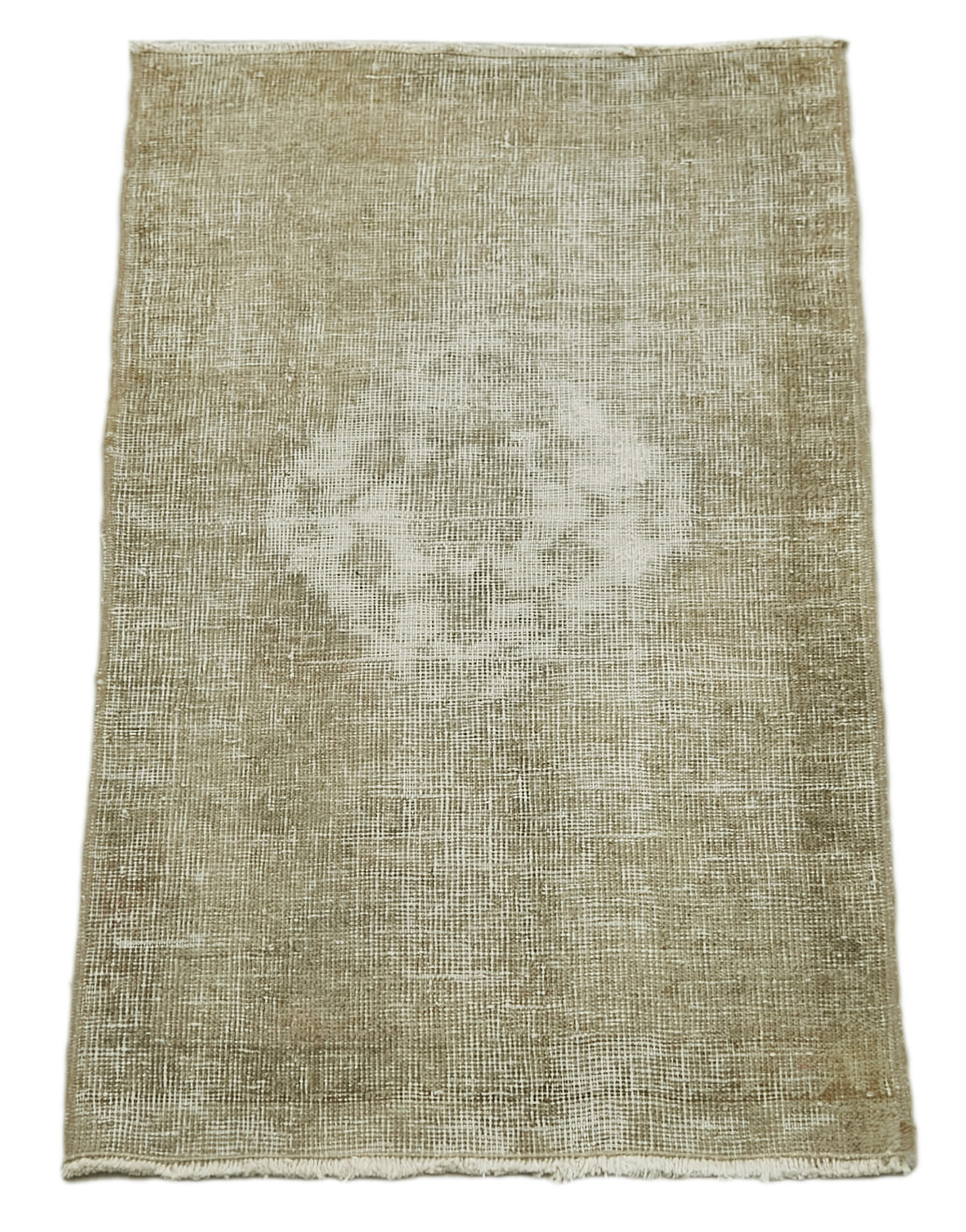 Handmade Area Rug – Overdyed Vintage Cotton Wool Carpet 1'6'' x 2'10'' Beige