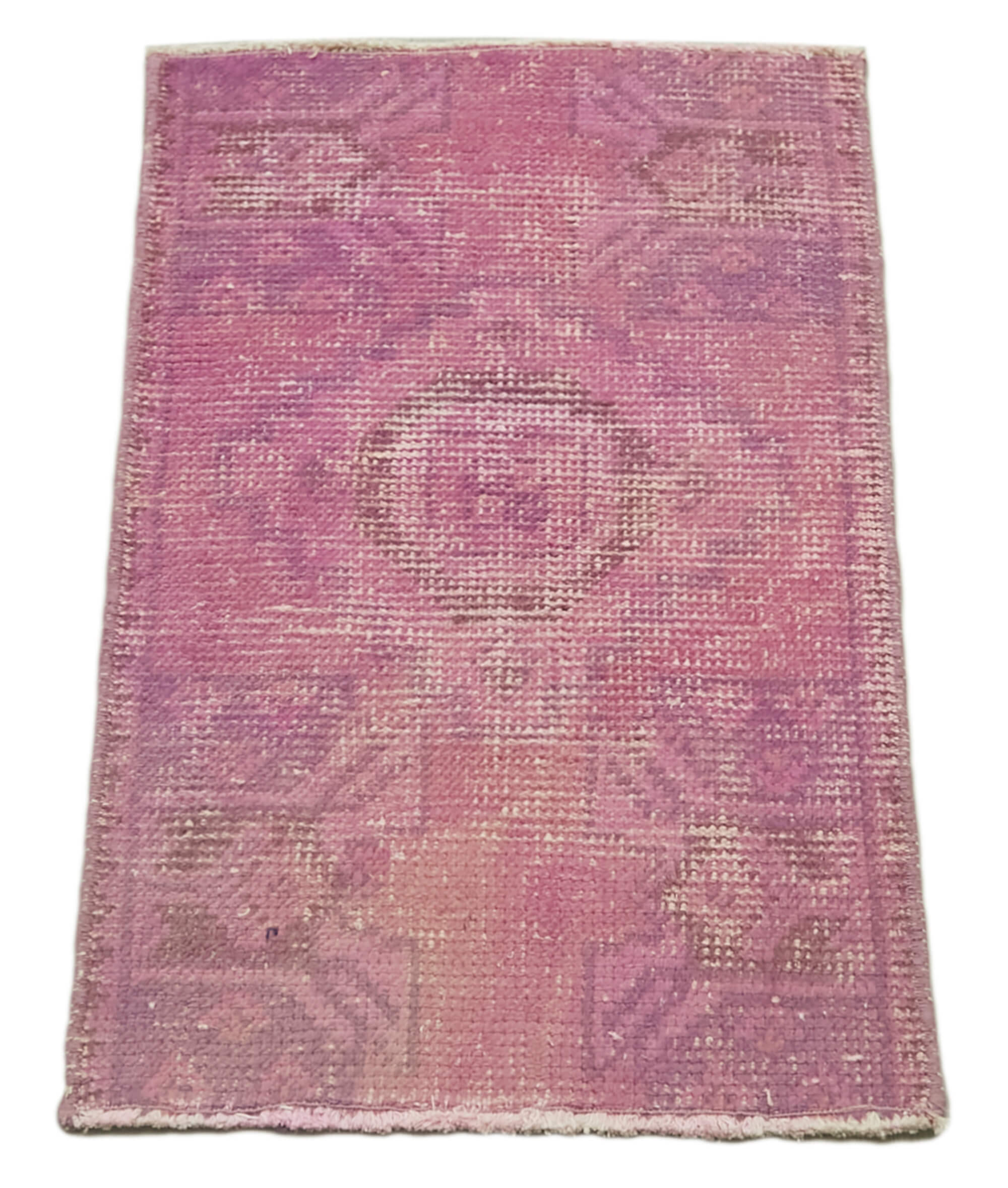 Handmade Area Rug – Overdyed Vintage Cotton Wool Pink Carpet 1'5'' x 2'7''