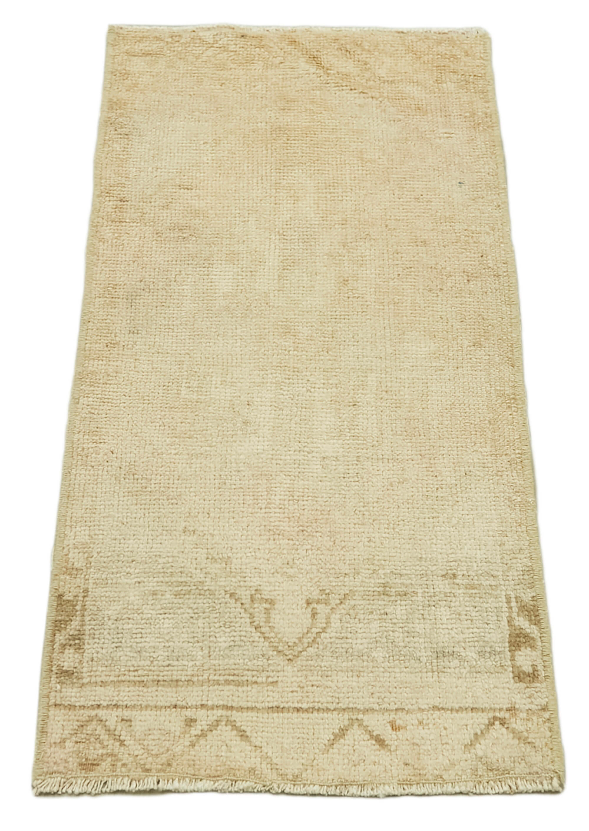 Vintage Handmade Area Rug – Overdyed Beige Cotton Wool Rug 1'5'' x 3'1''