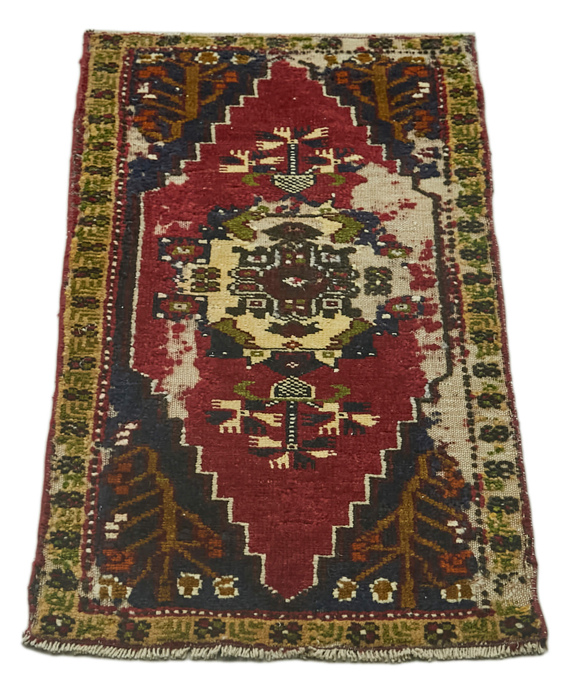 Vintage Wool Area Rug – Handmade Cotton Rug, Overdyed Red Carpet, Small Vintage Rug 1'8''x3'3''