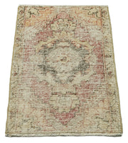 Handmade Vintage Area Rug – Overdyed Wool Rug | Beige Small Turkish Carpet 1'7''x2'6''