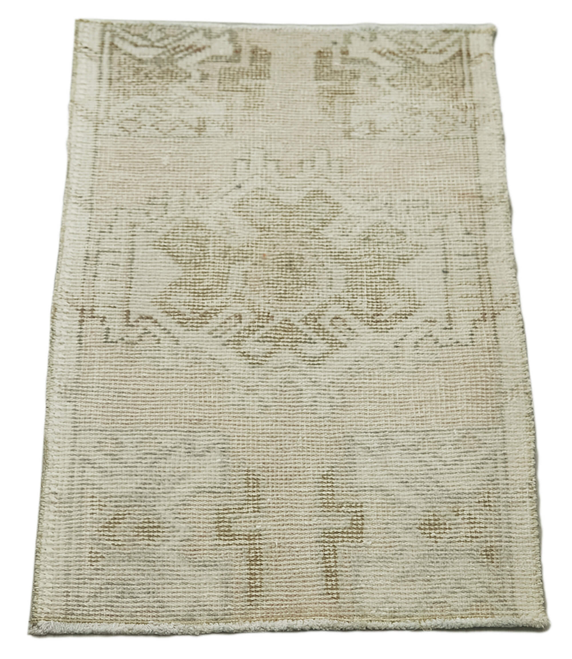 Handmade Area Rug – Overdyed Beige Vintage Wool Cotton Carpet 1'8'' x 3'0''