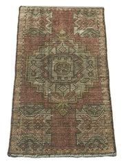 Vintage Wool Area Rug – Handmade Overdyed Burgundy Cotton Wool Rug 1'5''x2'11''