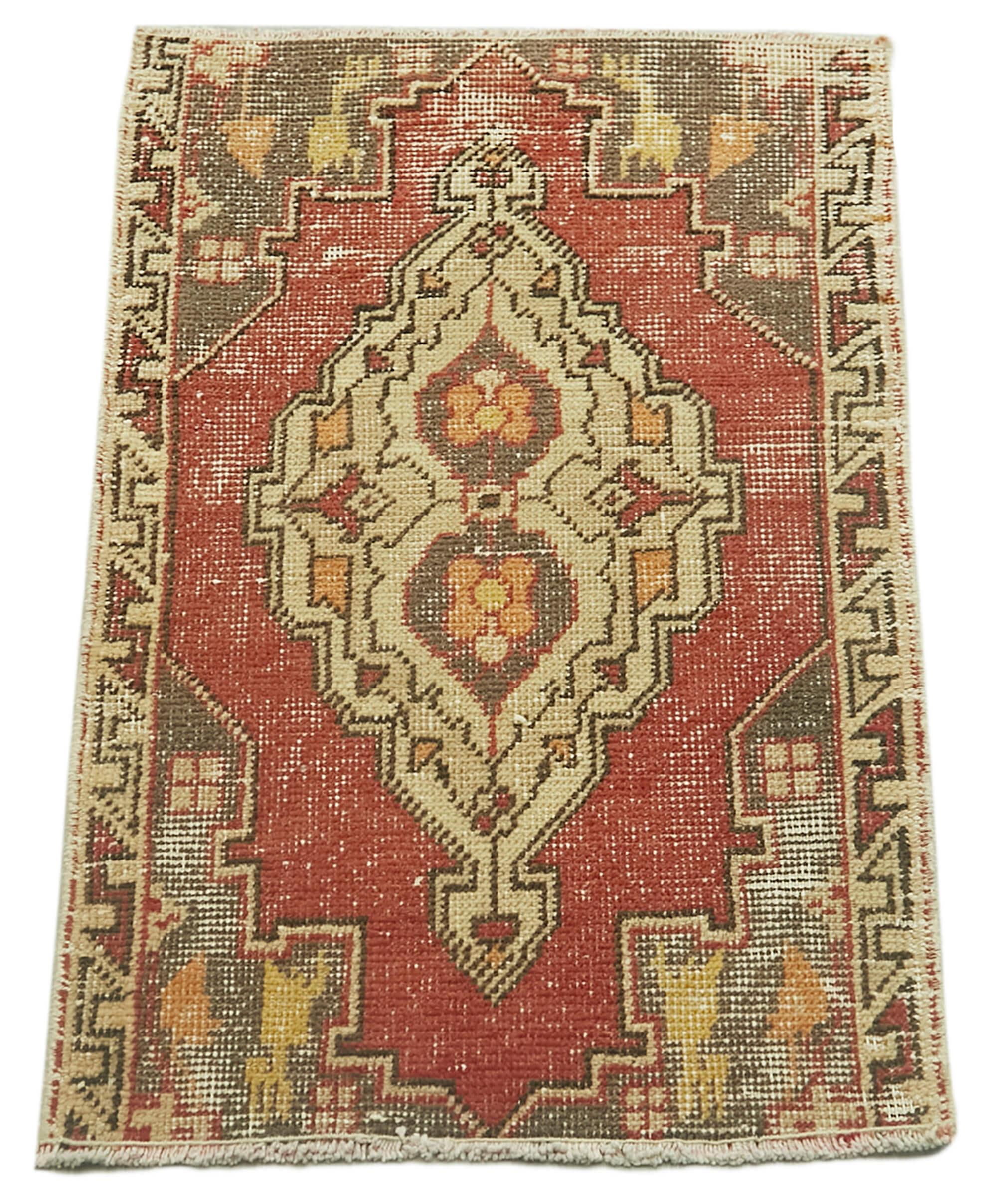 Handmade Vintage Area Rug – Overdyed Beige Cotton Wool Carpet 1'9''x2'6''