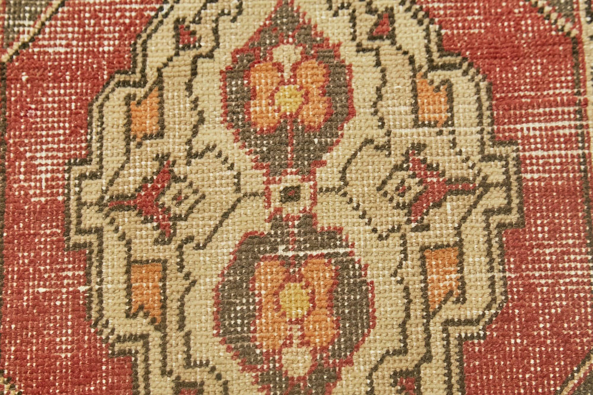 Handmade Vintage Area Rug – Overdyed Beige Cotton Wool Carpet 1'9''x2'6''