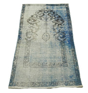 Vintage Area Rug – Handmade Wool Rug Blue Overdyed Carpet 2'1''x3'10''
