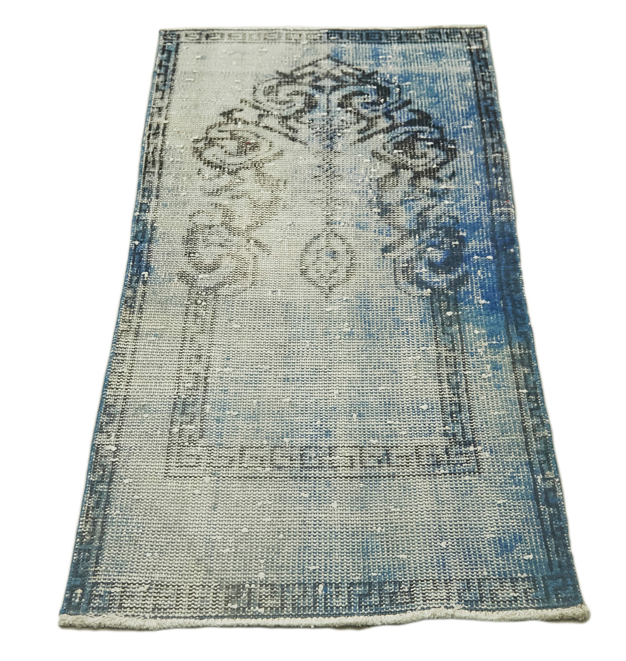 Vintage Area Rug – Handmade Wool Rug Blue Overdyed Carpet 2'1''x3'10''
