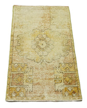 Vintage Wool Area Rug – Handmade Cotton Rug | Overdyed Yellow 1'6''x2'11''