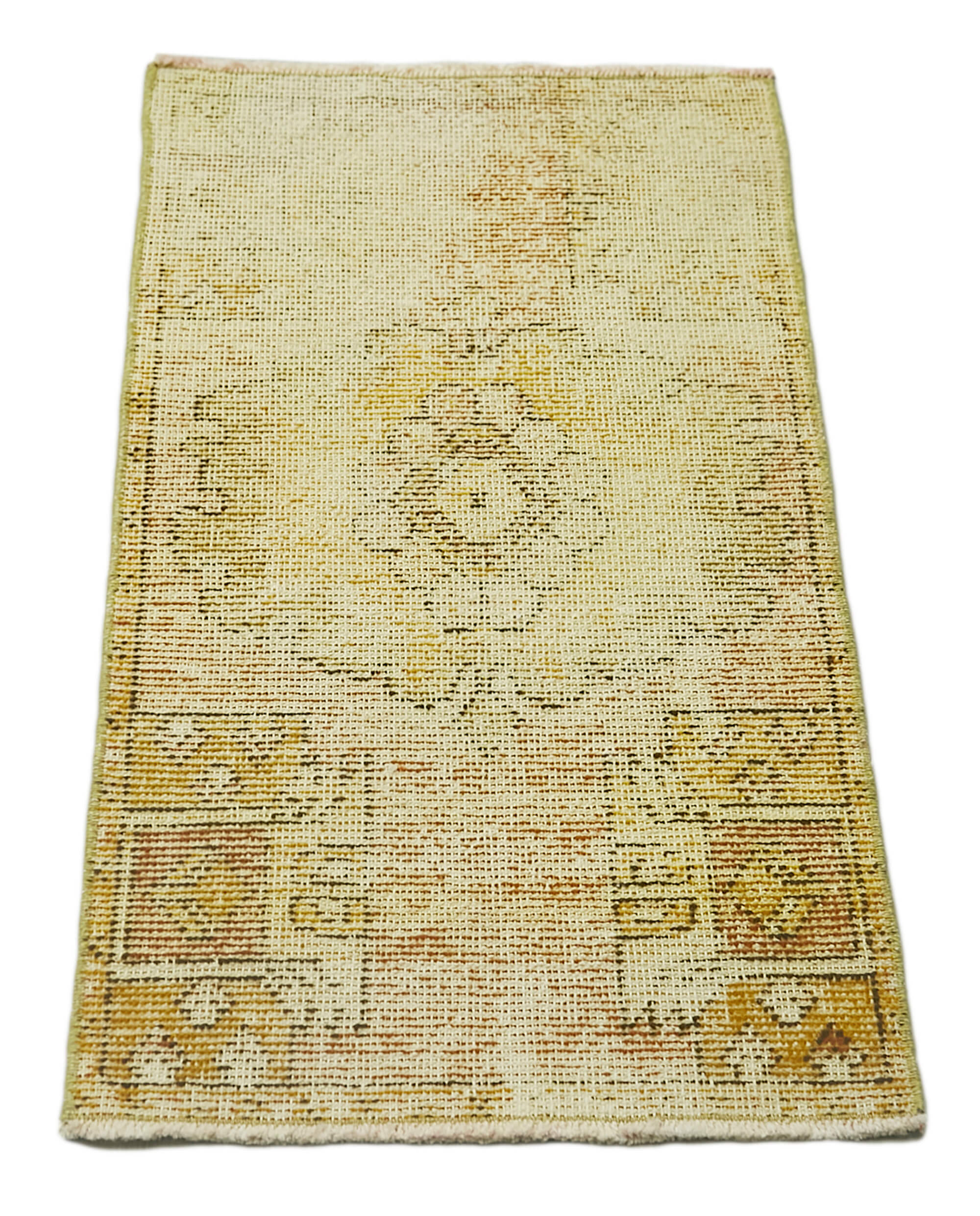 Vintage Wool Area Rug – Handmade Cotton Rug | Overdyed Yellow 1'6''x2'11''
