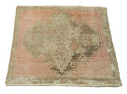 Handmade Vintage Area Rug - Overdyed Beige Wool Cotton Turkish Hand Knotted Small Decorative Rug 2'4"x2'5"