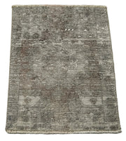 Vintage Handmade Area Rug - Overdyed Grey Hand Knotted Wool Cotton Carpet 1.5x2.2 ft