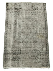 Vintage Wool Area Rug - Handmade Cotton Rug Overdyed Grey Rustic Style 1'5''x2'9''