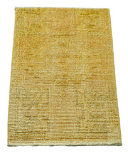 Vintage Cotton Wool Rug – Handmade Area Rug | Overdyed Yellow Turkish Carpet 1'6''x2'6''