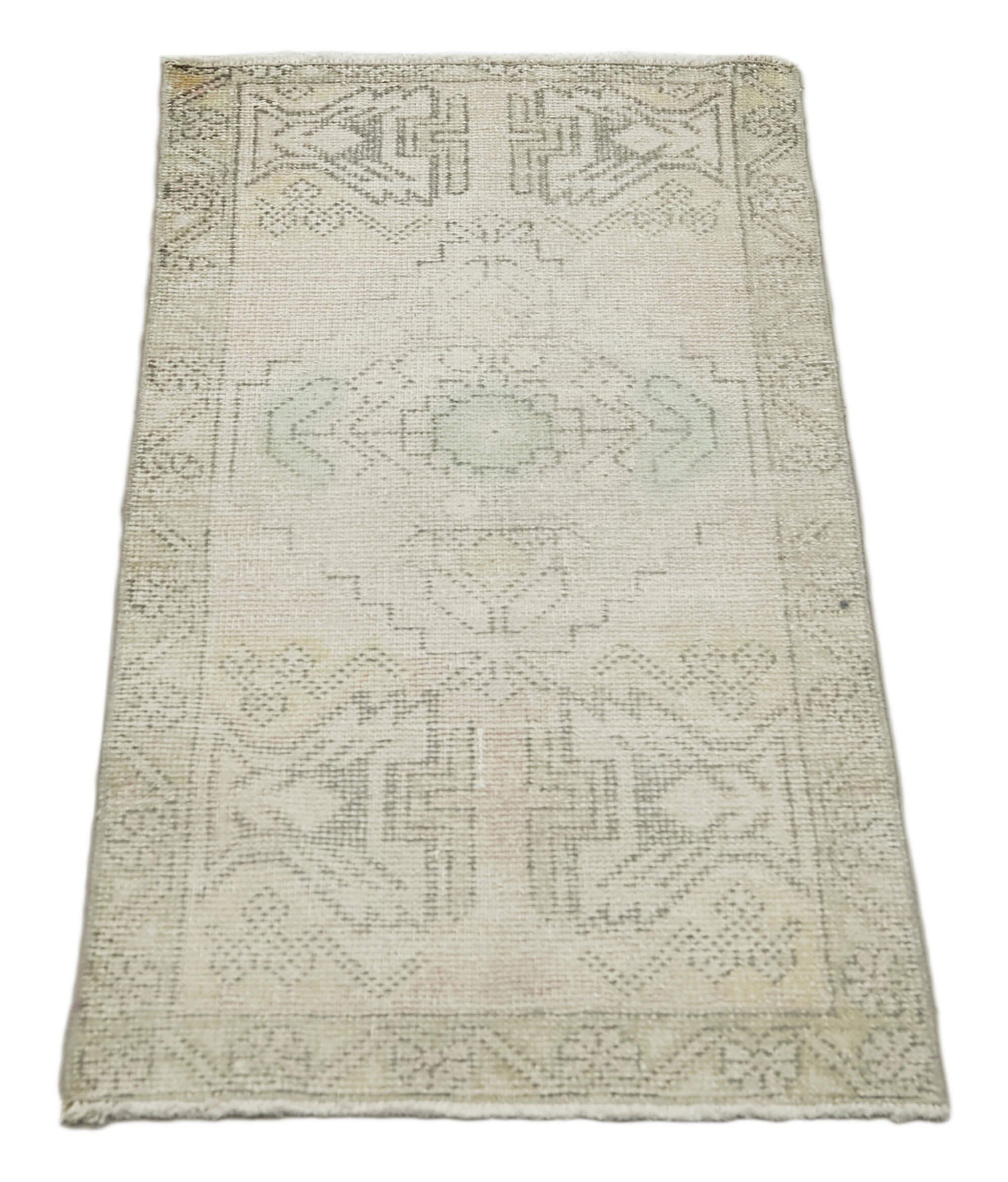 Vintage Handmade Area Rug – Hand Woven Rug Overdyed Beige 1x3 Ft Cotton Wool