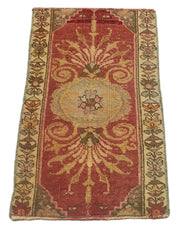 Vintage Wool Area Rug – Handmade Cotton Rug | Overdyed Red Turkish Carpet 1'4''x2'6''
