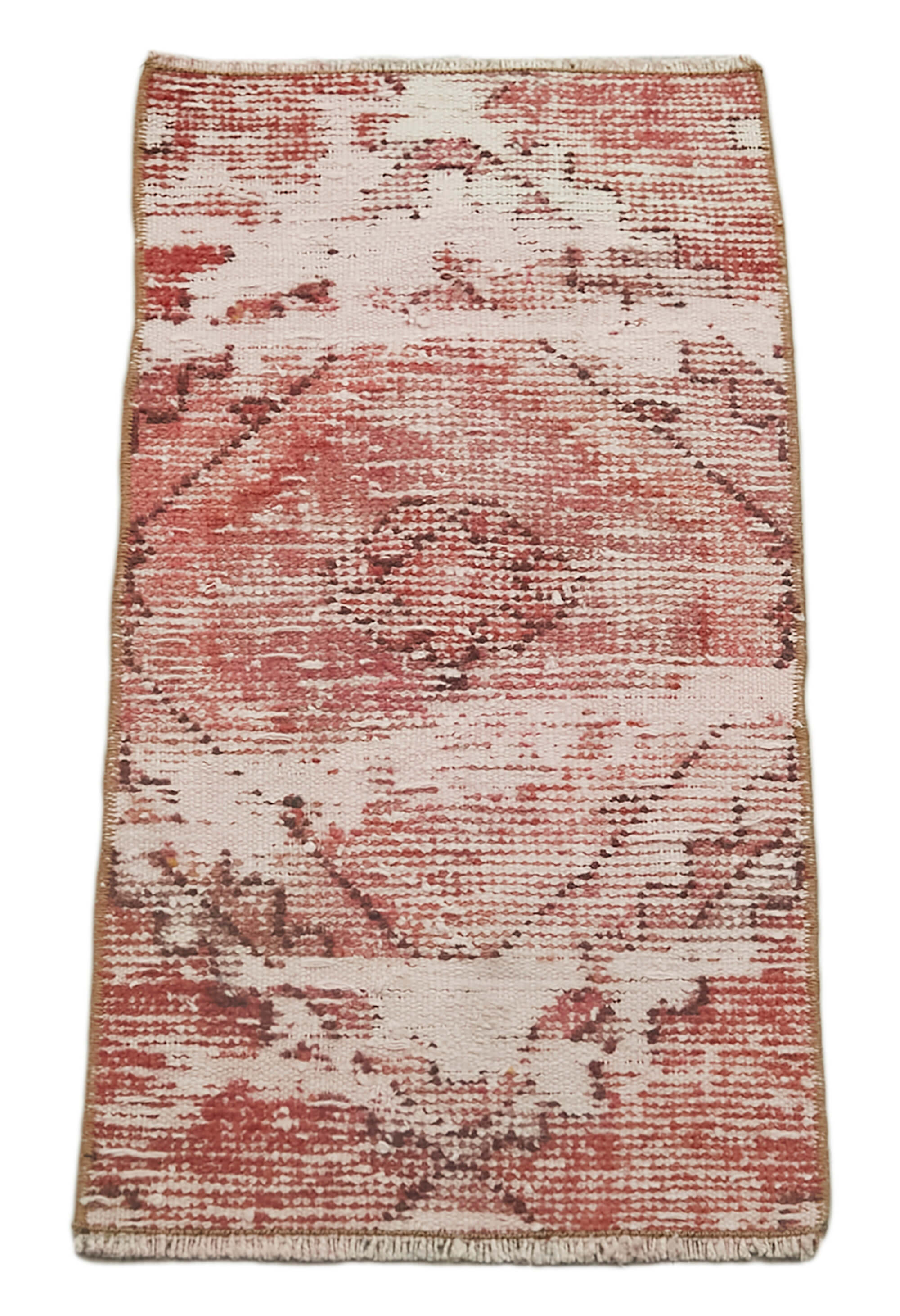 Handmade Vintage Area Rug – Overdyed Wool Rug Pink Small 1'0''x2'0'' Turkish Hand Knotted