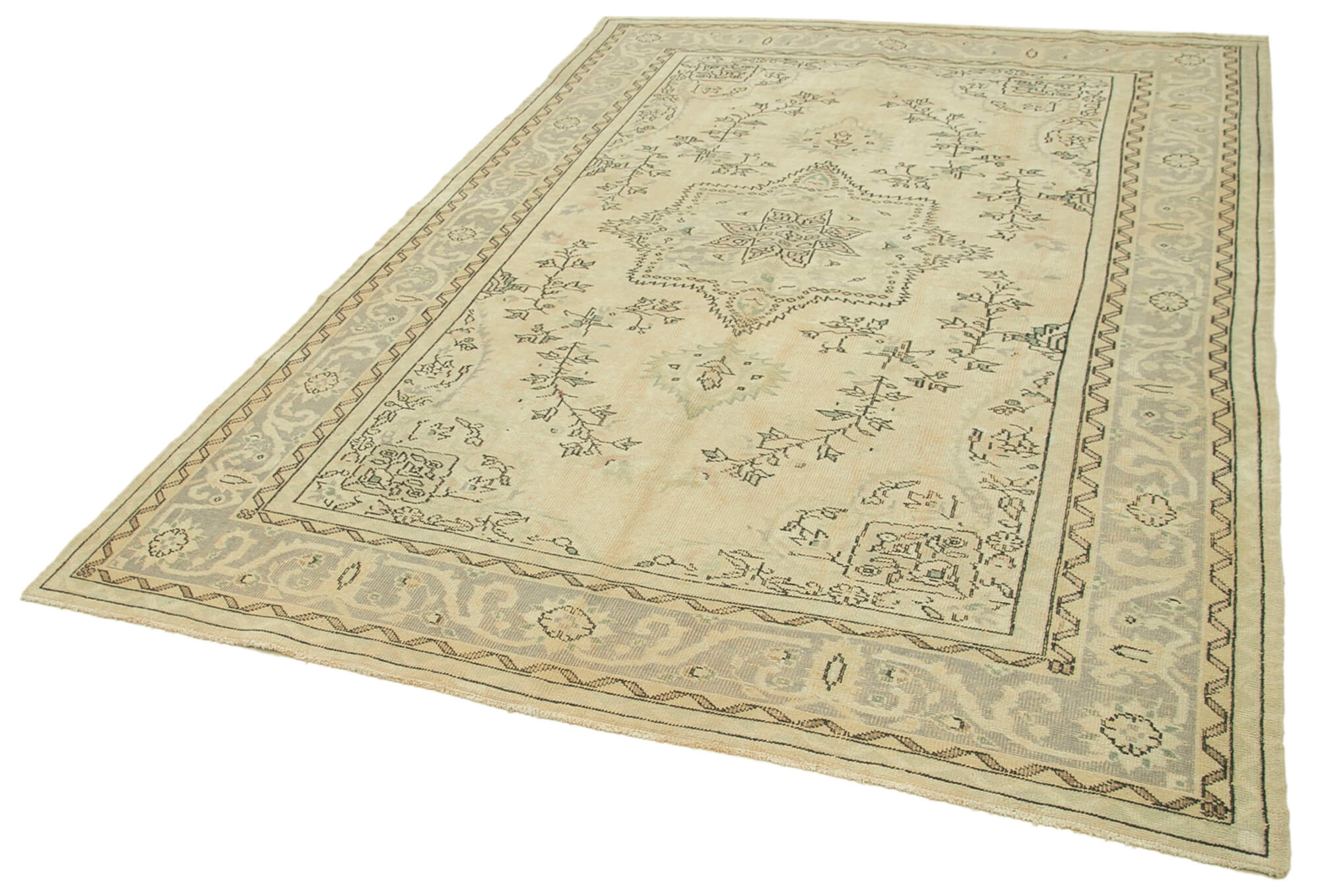 Handmade Wool Area Rug – Vintage Cotton Rug 6'4'' x 9'3'' Beige Wool Carpet