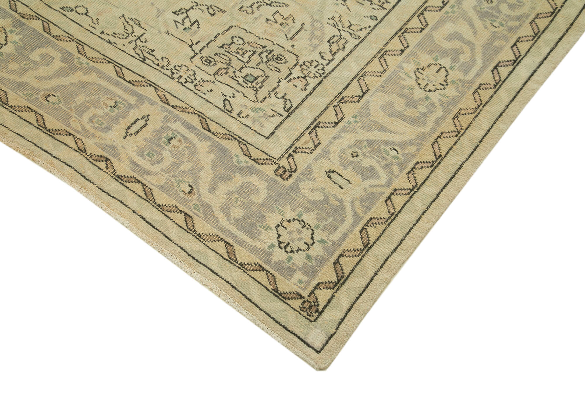 Handmade Wool Area Rug – Vintage Cotton Rug 6'4'' x 9'3'' Beige Wool Carpet