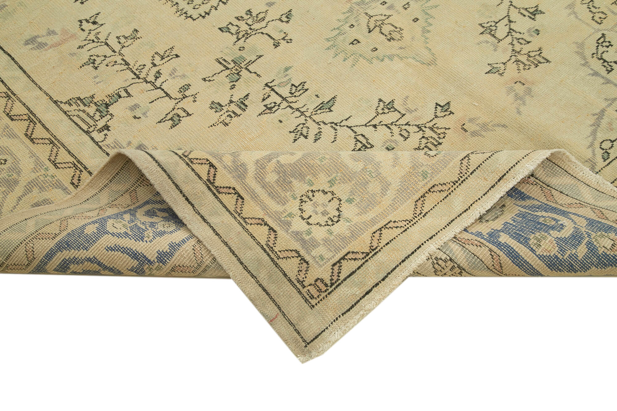 Handmade Wool Area Rug – Vintage Cotton Rug 6'4'' x 9'3'' Beige Wool Carpet