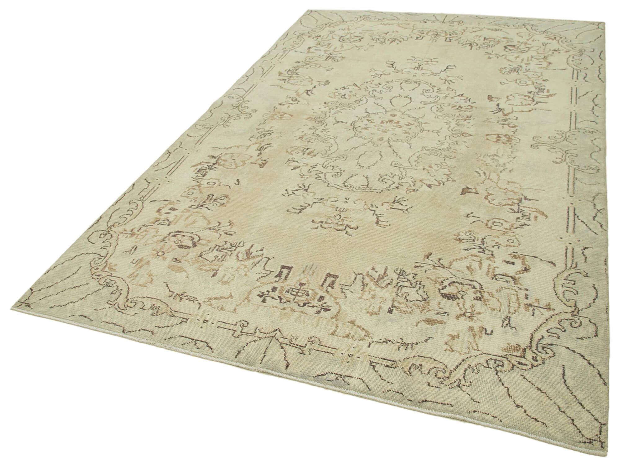 Handmade Wool Area Rug – Vintage Cotton Rug 6'0''x9'8'' Beige Rustic Style