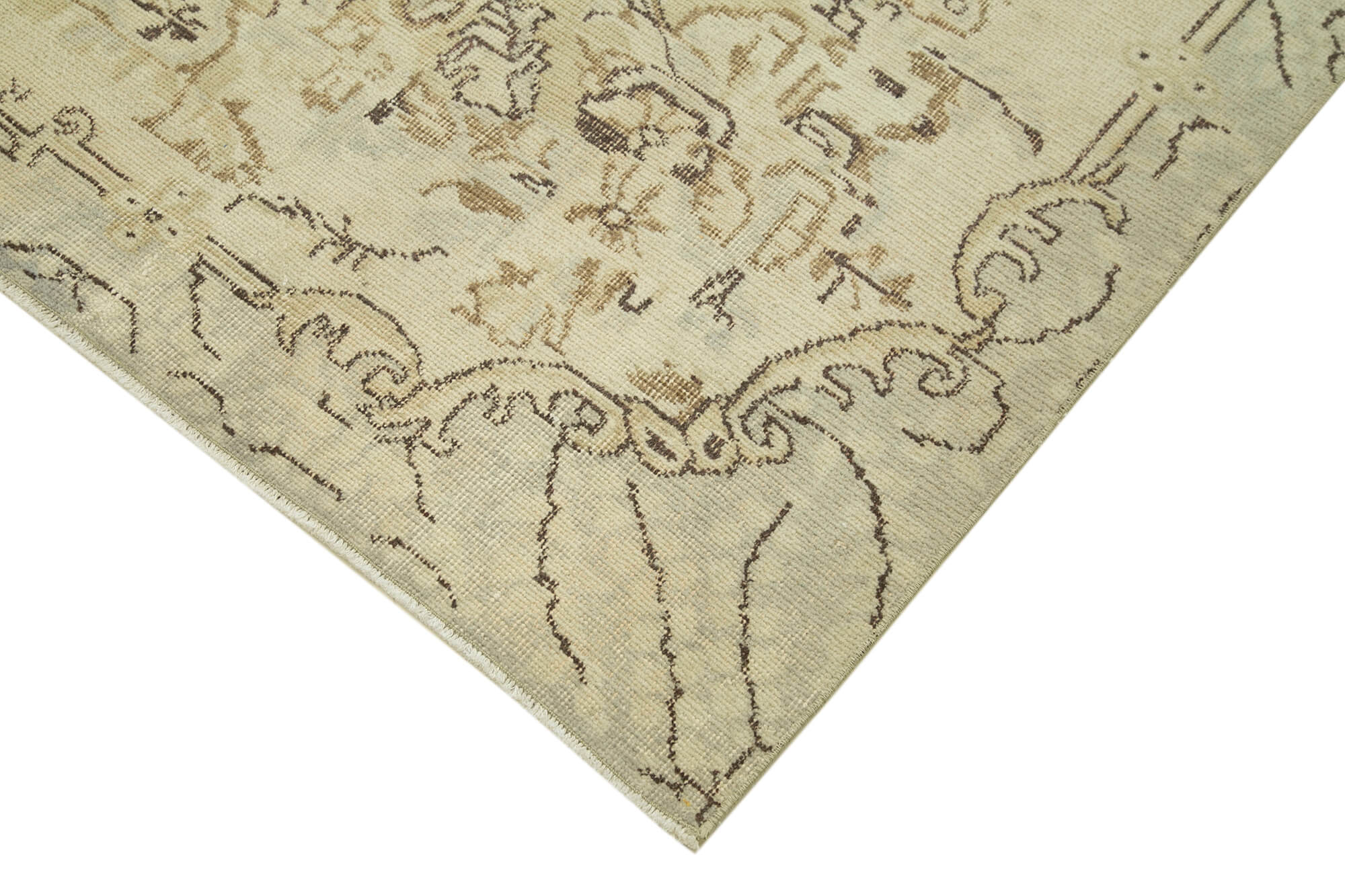 Handmade Wool Area Rug – Vintage Cotton Rug 6'0''x9'8'' Beige Rustic Style