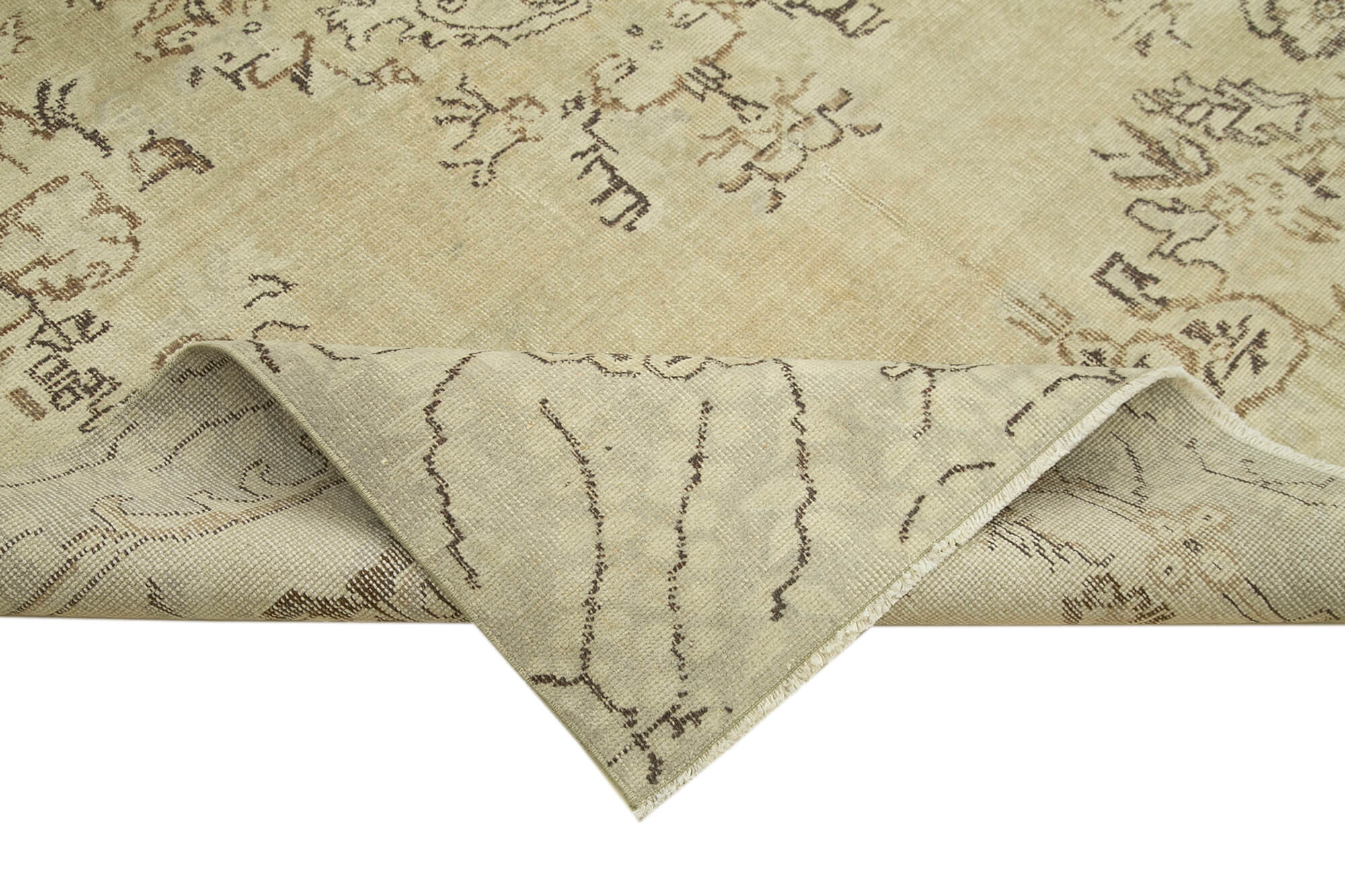 Handmade Wool Area Rug – Vintage Cotton Rug 6'0''x9'8'' Beige Rustic Style