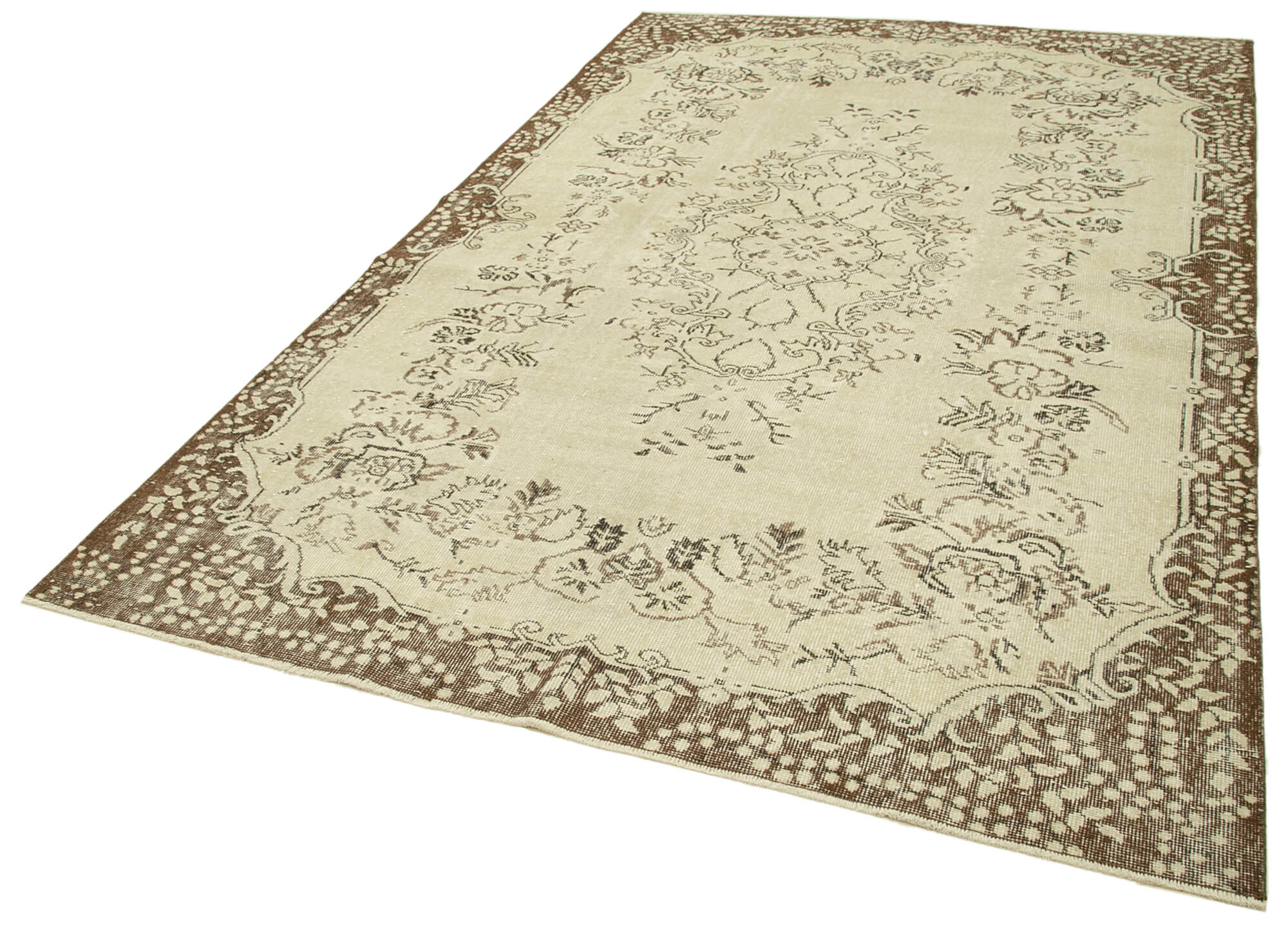 Vintage Wool Area Rug – Handmade Cotton Rug | Beige Vintage Carpet 6'2''x9'11''