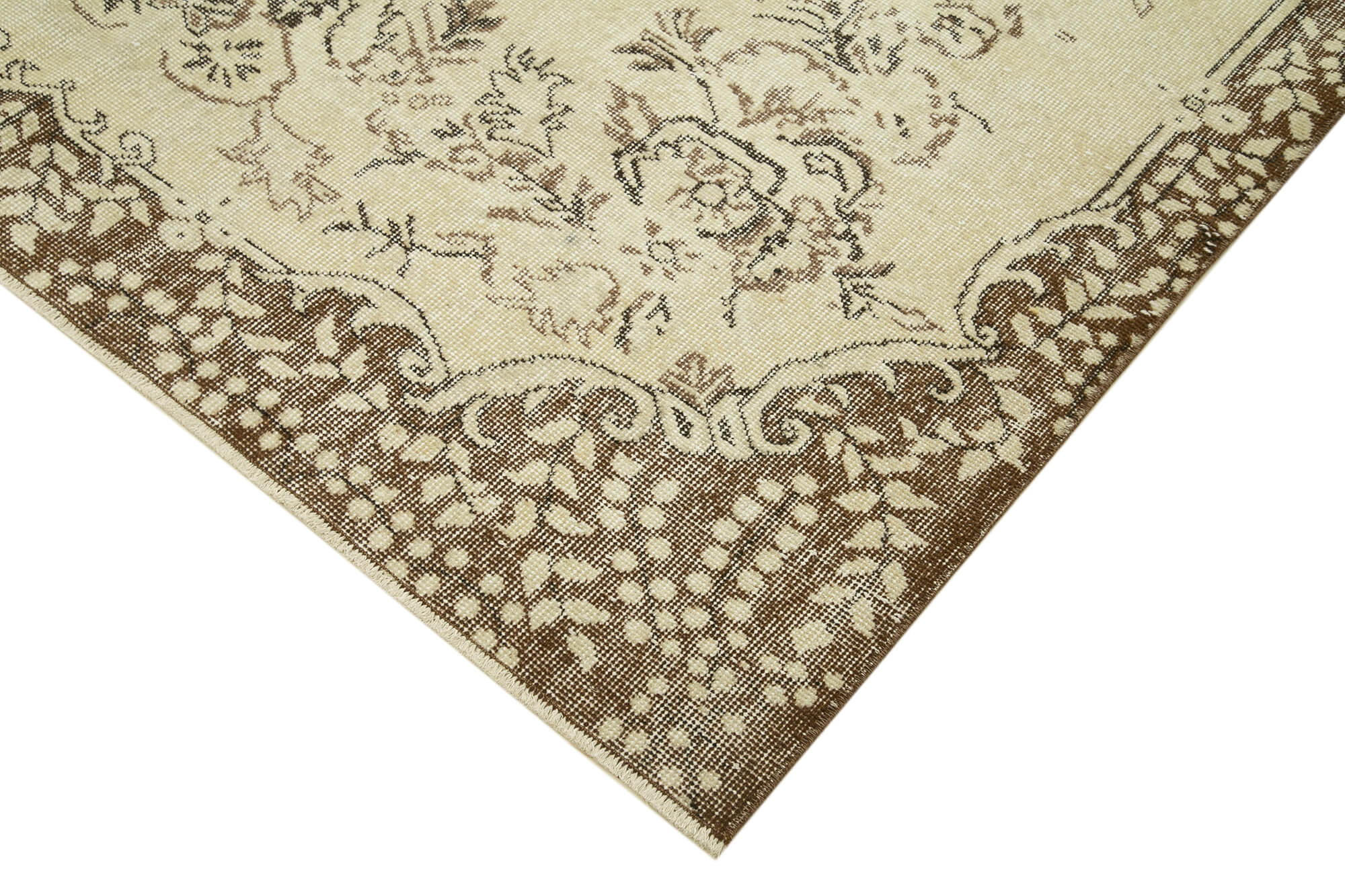 Vintage Wool Area Rug – Handmade Cotton Rug | Beige Vintage Carpet 6'2''x9'11''