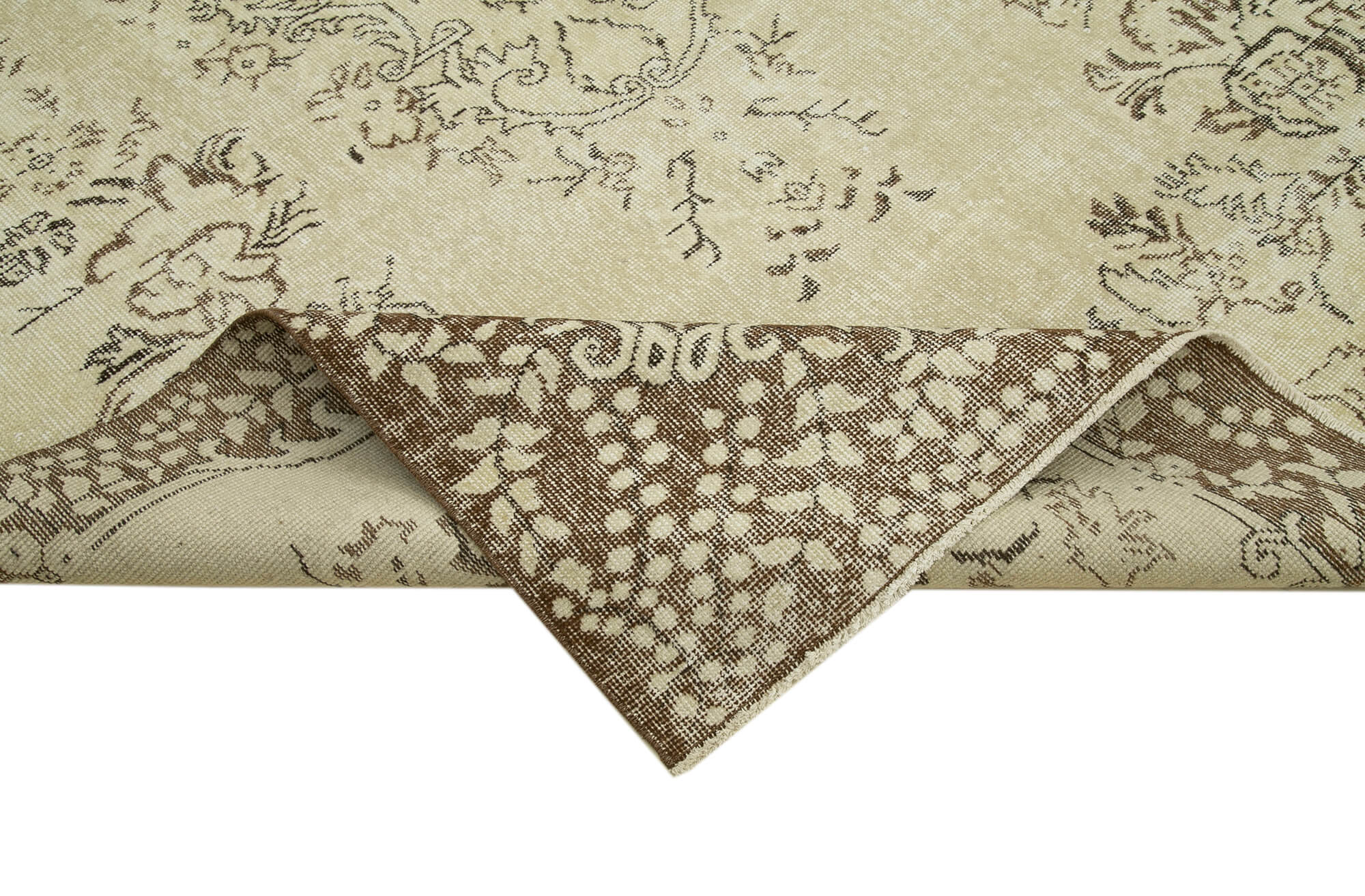 Vintage Wool Area Rug – Handmade Cotton Rug | Beige Vintage Carpet 6'2''x9'11''
