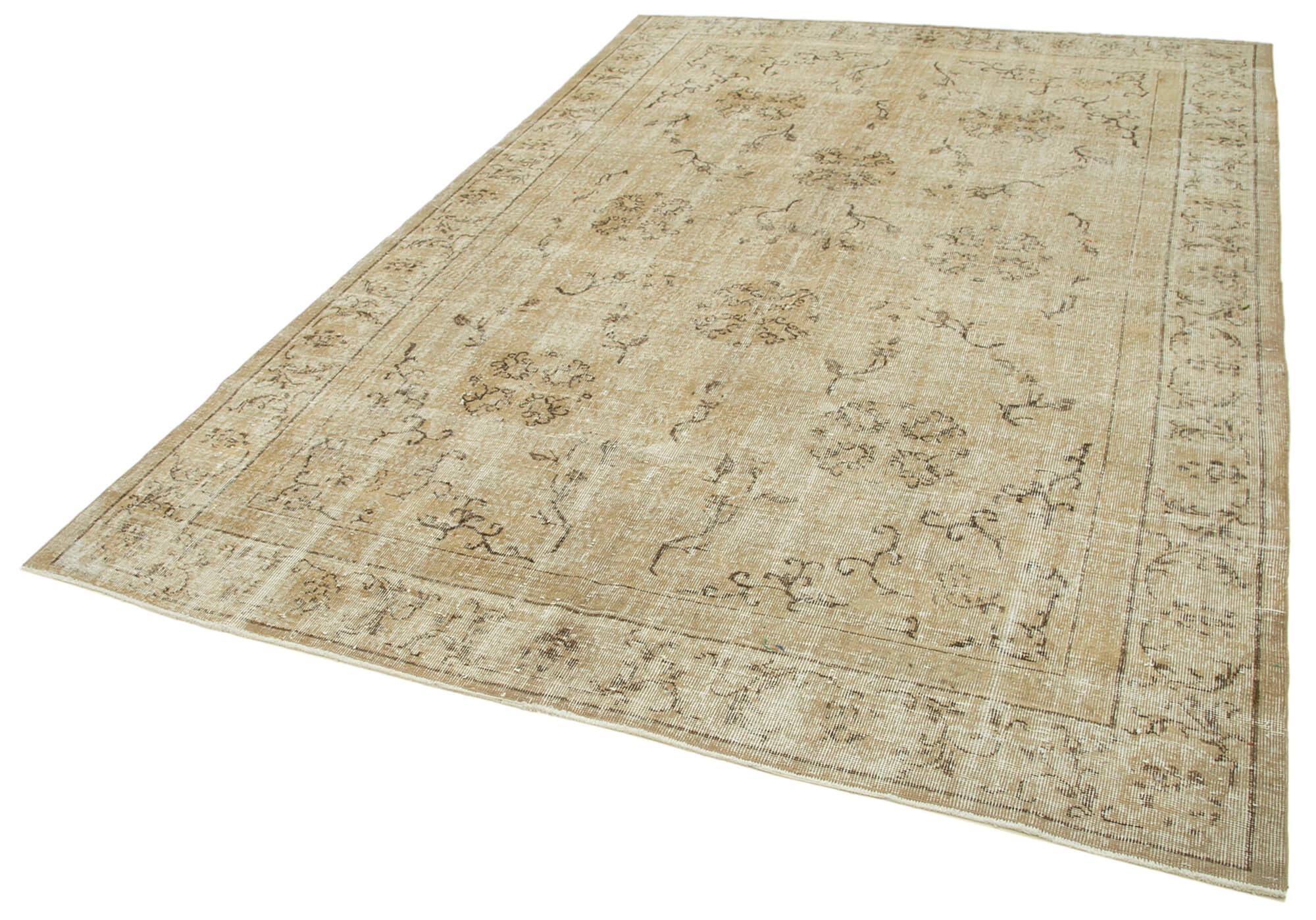 Vintage Handmade Area Rug – Beige Cotton Wool Carpet 6x10 Classic Style Rug
