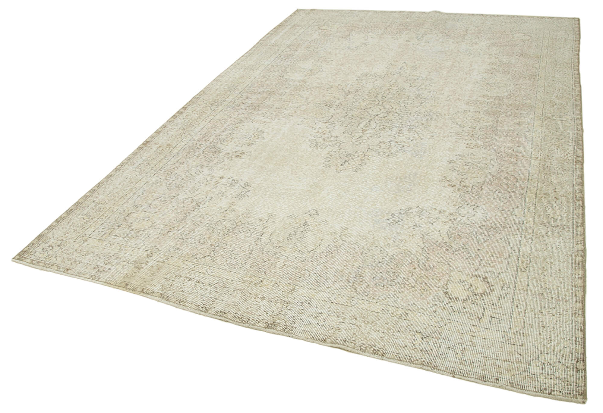 Handmade Wool Area Rug – Vintage Cotton Rug, Beige Wool Carpet, 6'7''x9'8''