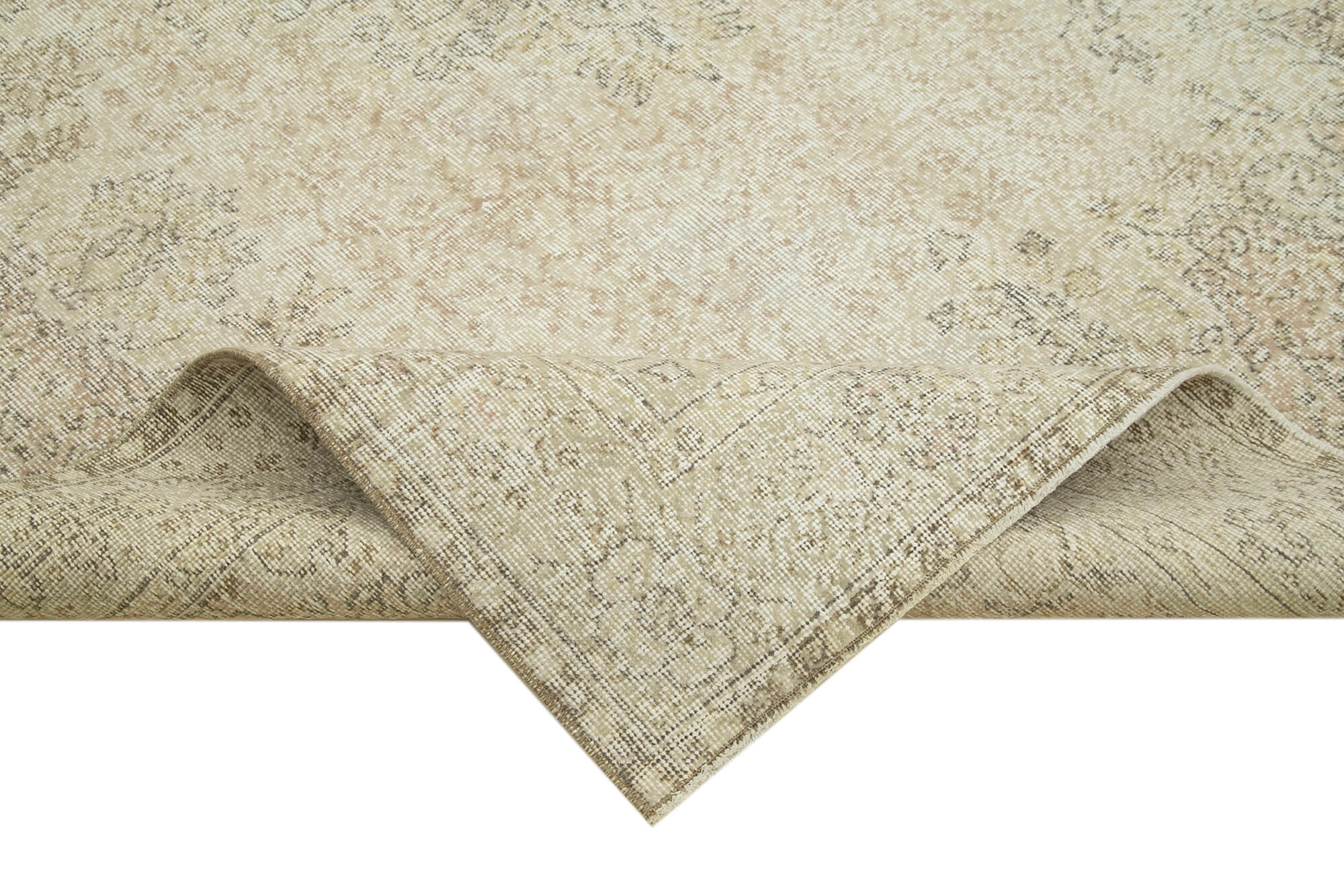 Handmade Wool Area Rug – Vintage Cotton Rug, Beige Wool Carpet, 6'7''x9'8''